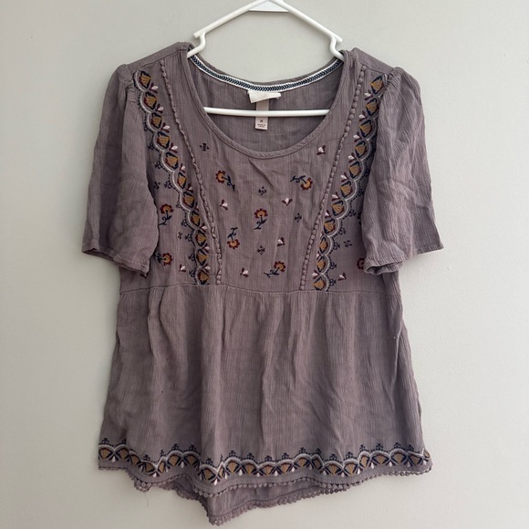 Knox Rose Tops - KNOX ROSE Women's Flutter Short Sleeve Embroidered Top  Dusty Purple